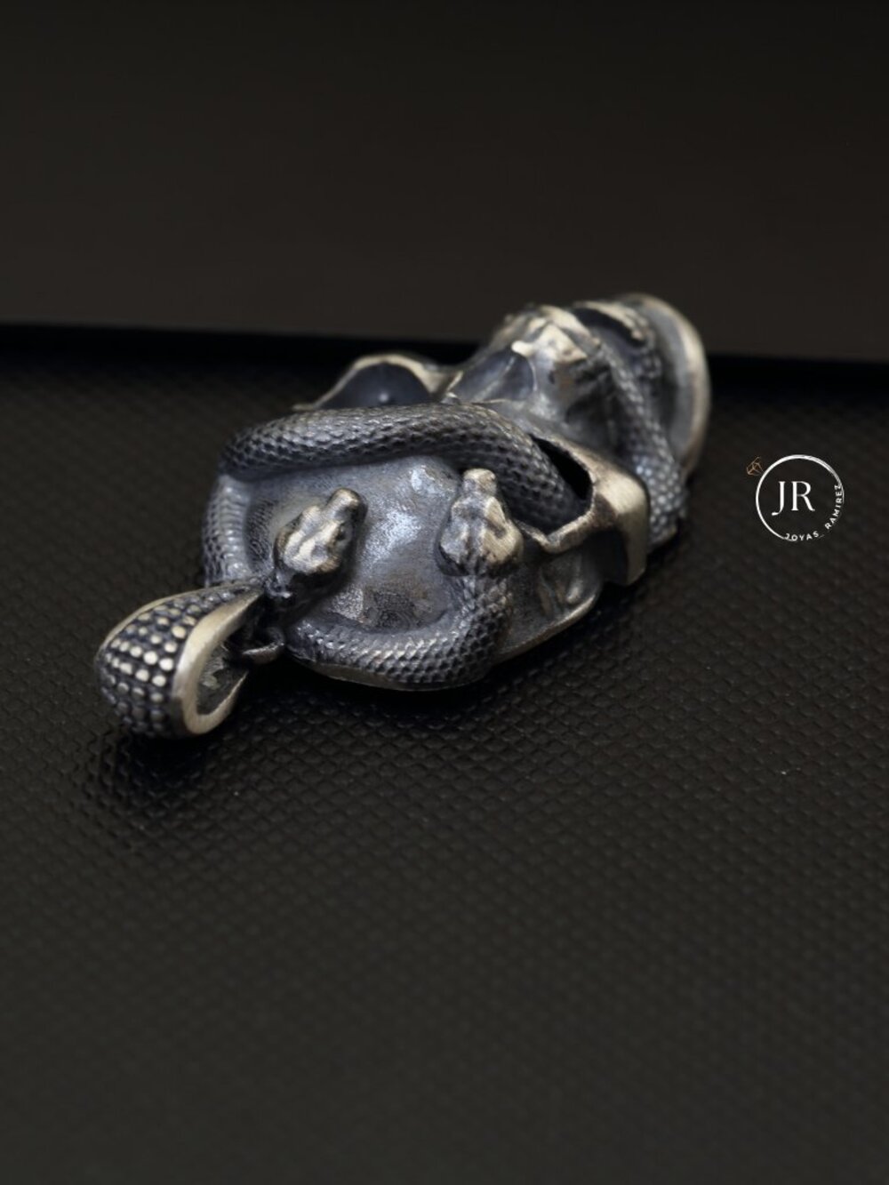 Skull & Snake Pendant • .925 Sterling Silver • Detailed Oxidized Antique Finish - Picture 4 of 10